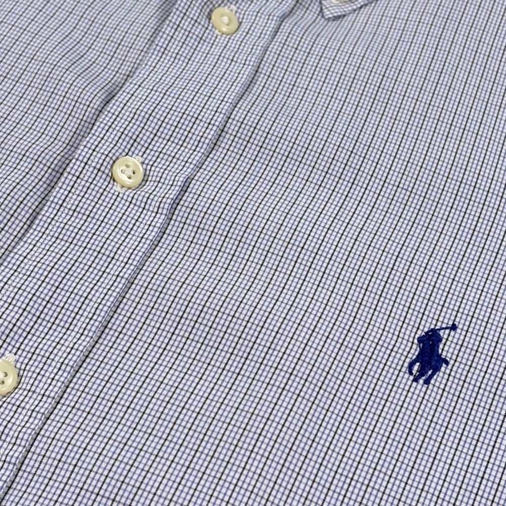 Ralph Lauren Yarmouth Mens 18 36/37 Blue White Micro Check Cotton Shirt Long Slv - Picture 7 of 14